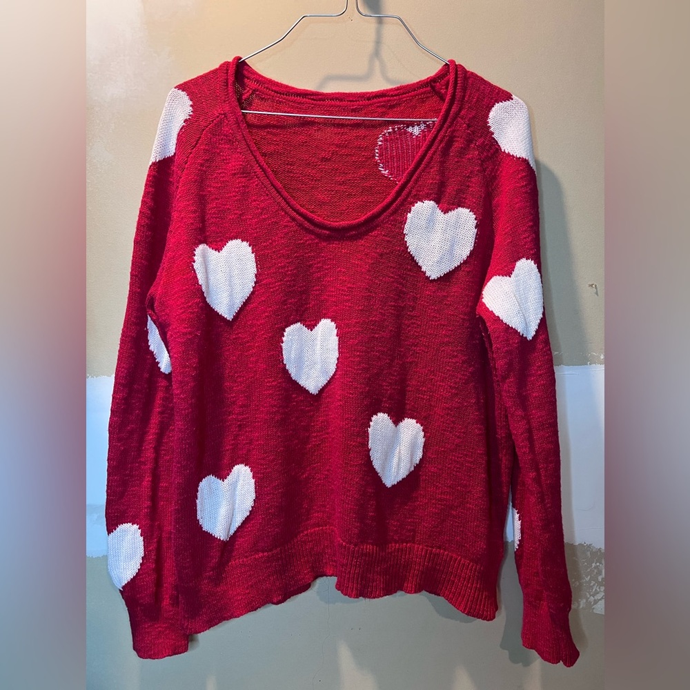 Boutique off the shoulder red heart sweater size medium